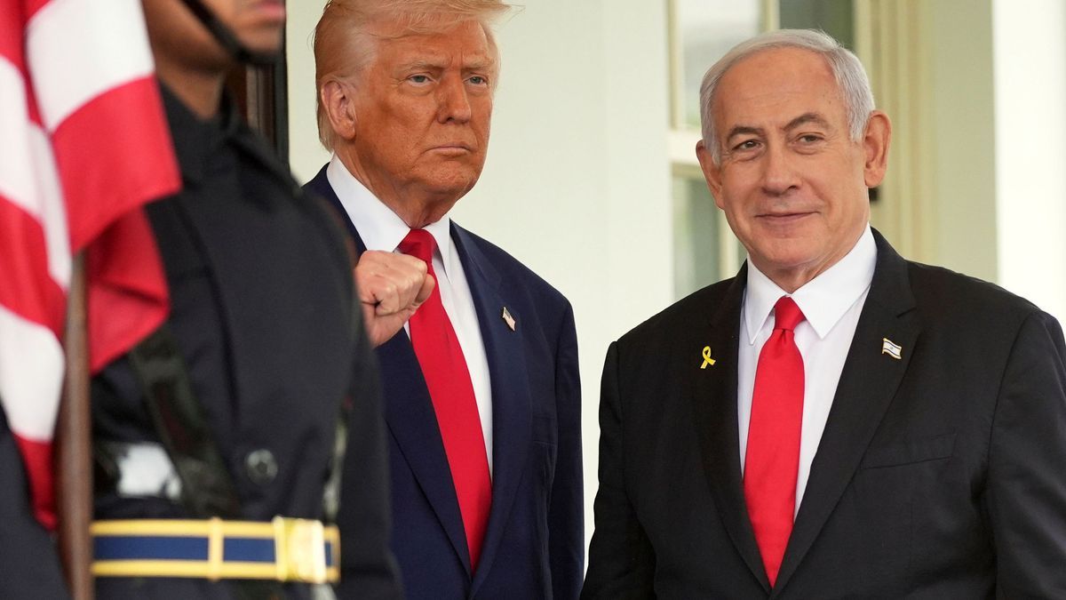 7. April 2025, USA, Washington: US-Präsident Donald Trump (links) und Israels Ministerpräsident Benjamin Netanjahu im Weißen Haus