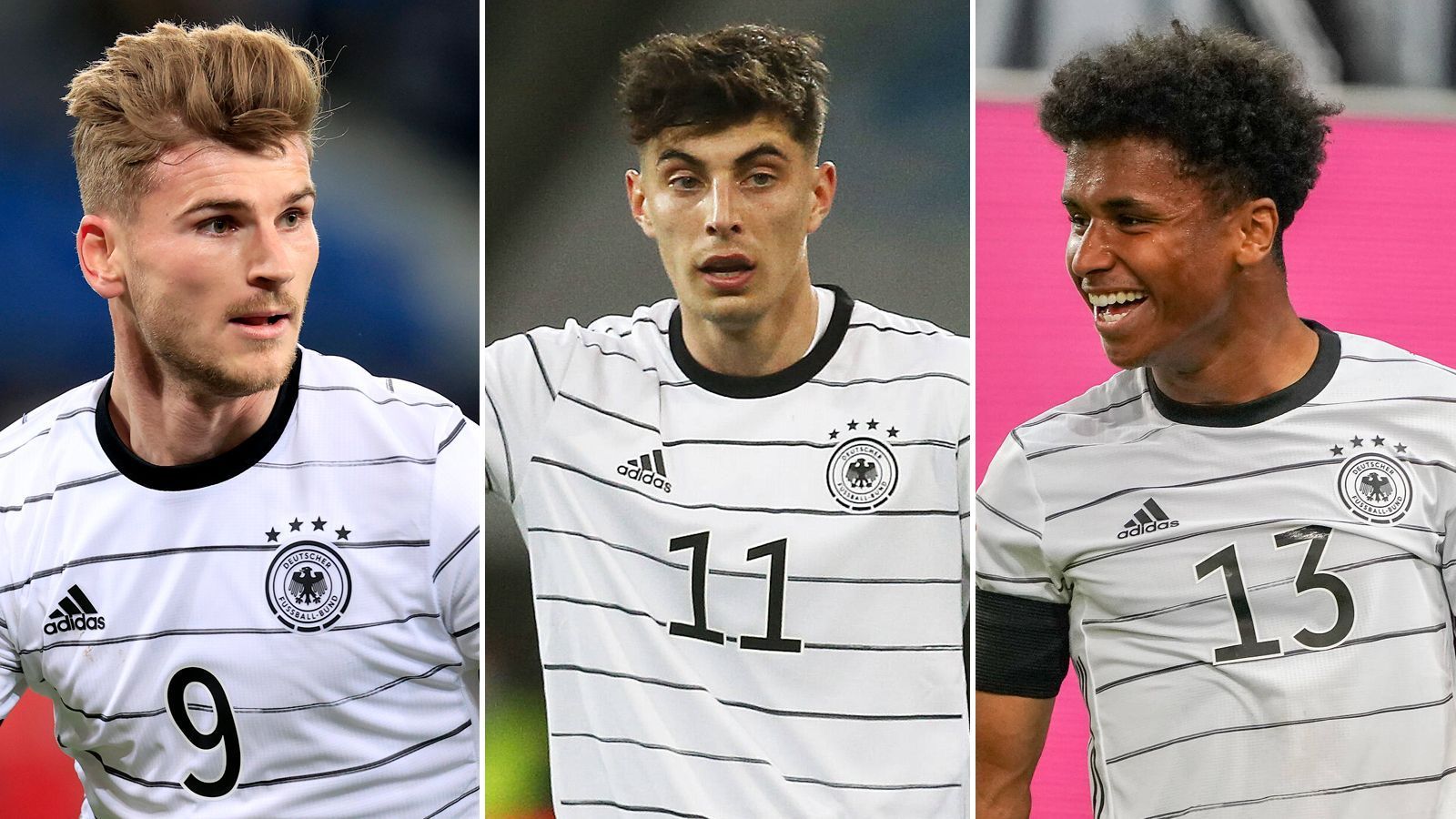 
                <strong>Werner, Havertz oder Adeyemi? Die Stürmer-Frage beim DFB</strong><br>
                Seit Jahren hat die deutsche Nationalmannschaft keine klare Nummer Neun. Immer wieder wurde improvisiert und experimentiert. Nichtsdestotrotz steht Bundestrainer Hansi Flick eine Vielzahl an hochveranlagten Profis zur Verfügung. Von Timo Werner über Kai Havertz bis hin zu Karim Adeyemi: ran stellt euch die Kandidaten vor, die die Stürmer-Frage beim DFB beantworten können.
              