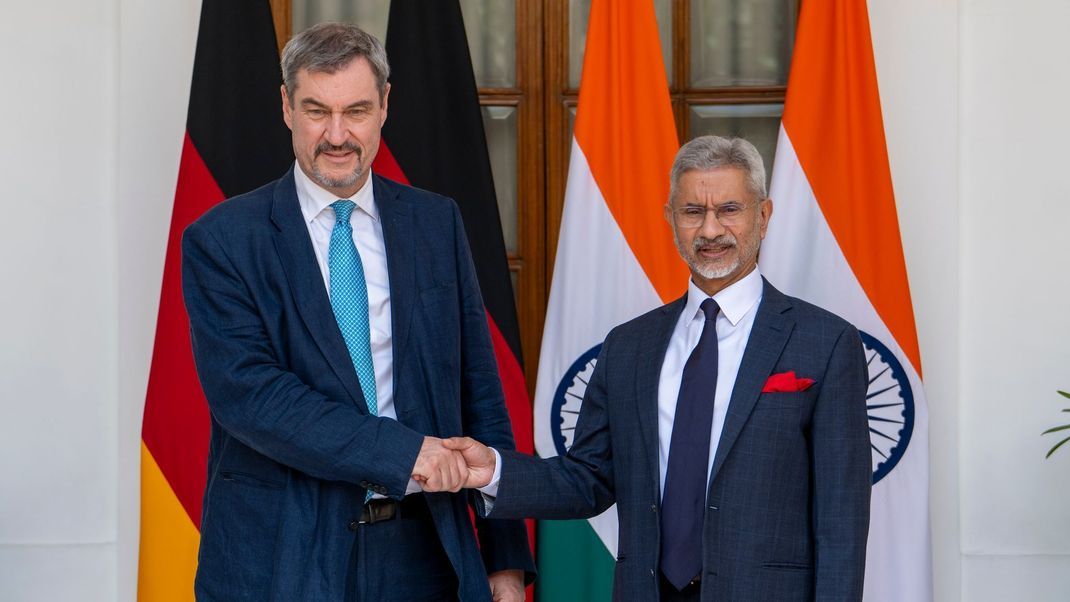 Markus Söder beim Besuch des indischen Außenminister Subrahmanyam Jaishankar in Neu-Delhi.