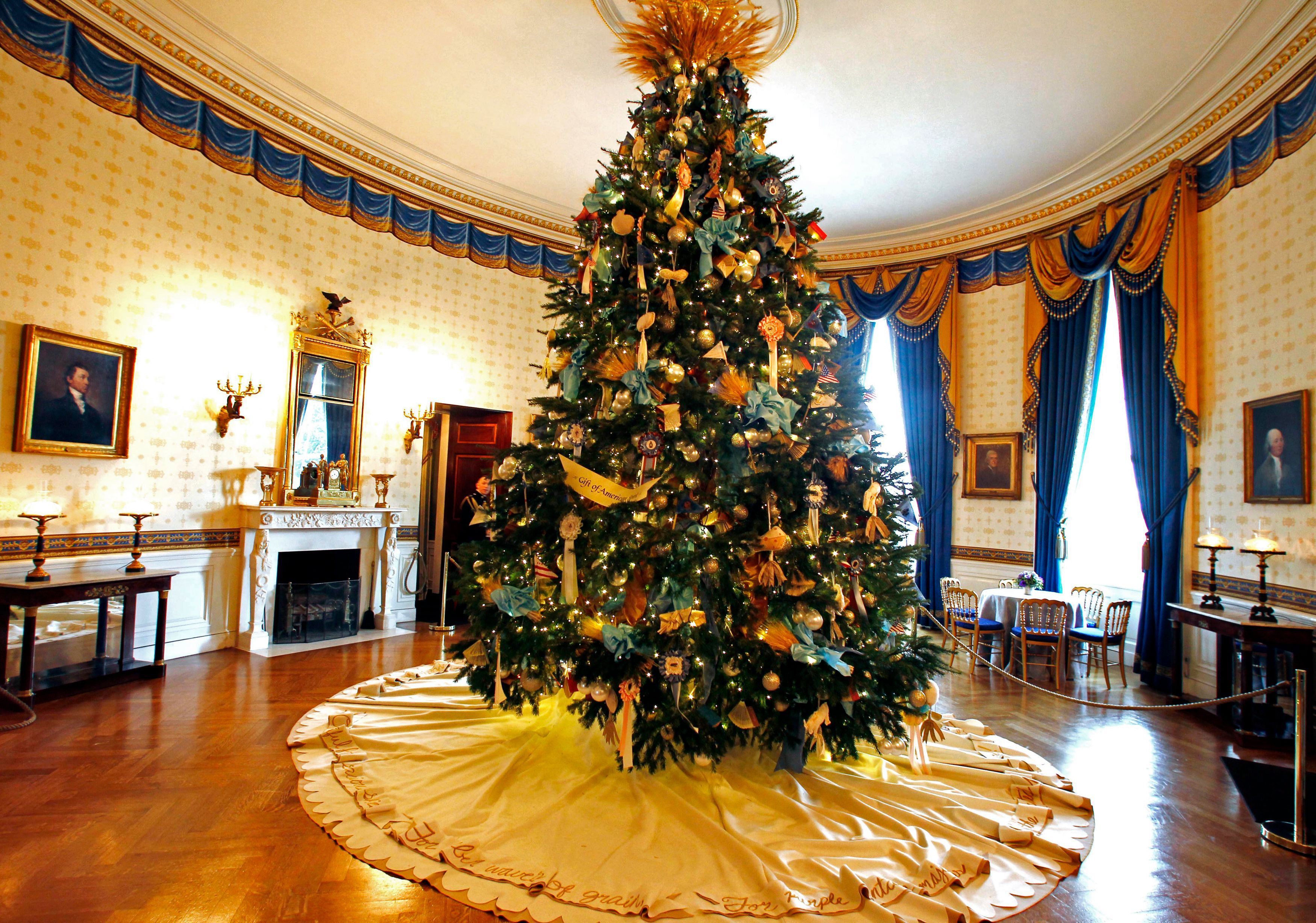 ... ebenso wie der offizielle Weihnachtsbaum im Blue Room.