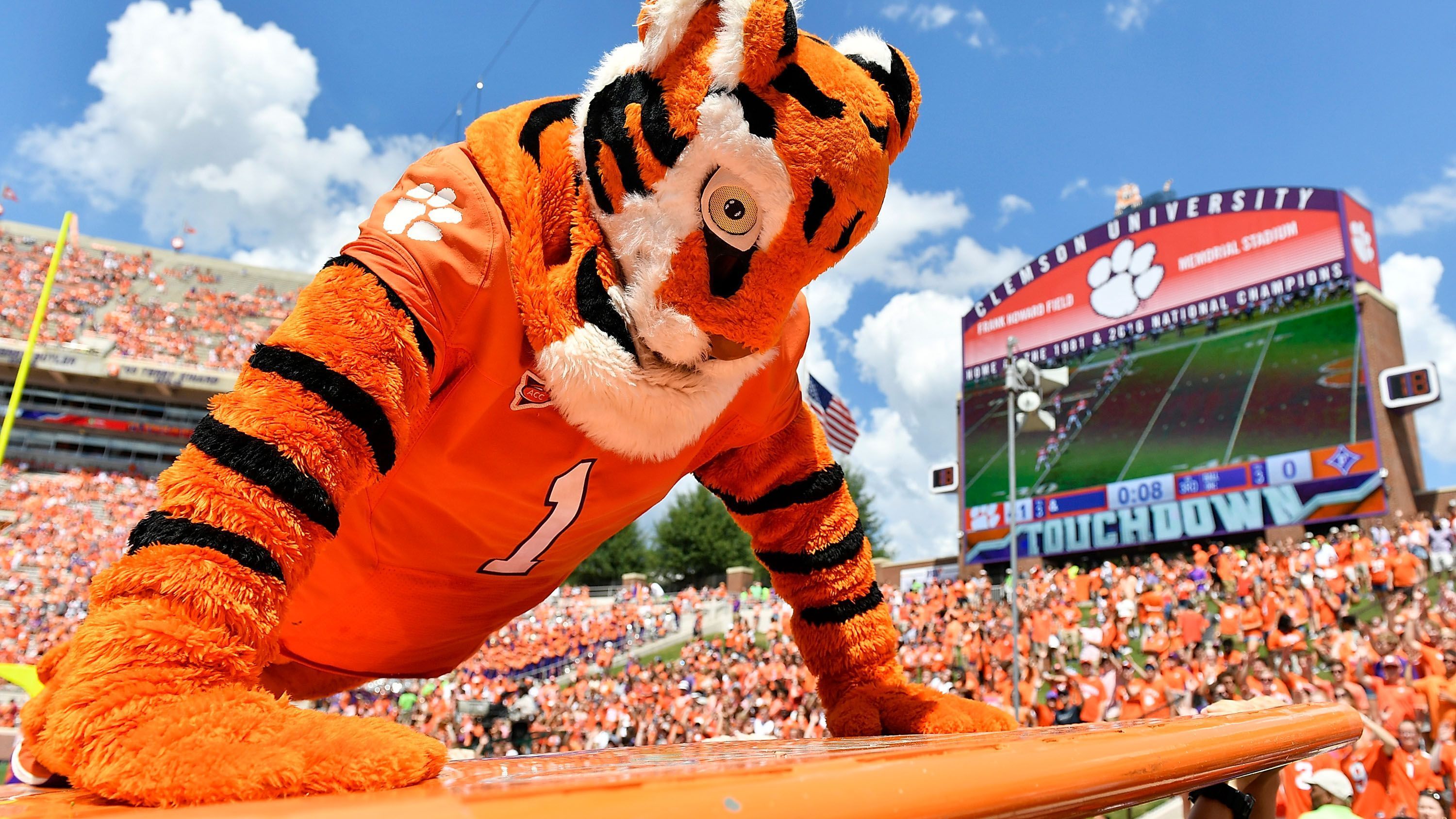 
                <strong>Clemson Tigers: Das Maskottchen und die Sache mit den Push ups</strong><br>
                Seit 1954 sorgt ein Student der Clemson University im Maskottchenkostüm  für gute Stimmung unter den Tiger-Fans. Die Besonderheit: Eine der Aufgaben des Maskottchen ist es, nach jedem Touchdowns der Tigers Liegestütze (Push ups) zu machen. Favorit der Clemson-Tigers Community ist Mike Bays, der in den Jahren 1994 bis 97 im Maskottchenkostüm steckte und in dieser Zeit insgesamt 2.216 Push ups absolvierte. Bisheriger Tigers-Rekord und Garant für eine ausgeprägte Muskulatur.
              