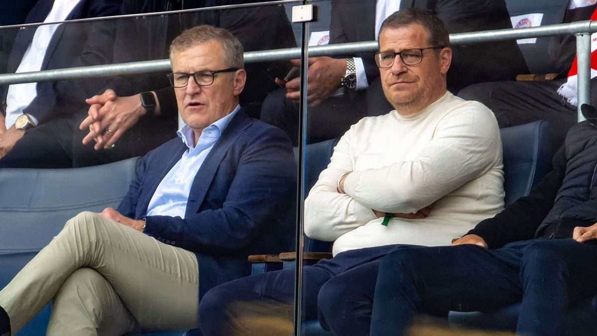 17.05.2025, Fussball 1. Bundesliga 2024 2025, 34. Spieltag, TSG 1899 Hoffenheim - FC Bayern München, In der Pre-Zero-Arena Sinsheim. Ehrentribüne, v.li: Vorstandsvorsitzender Jan-Christian Dreesen ...