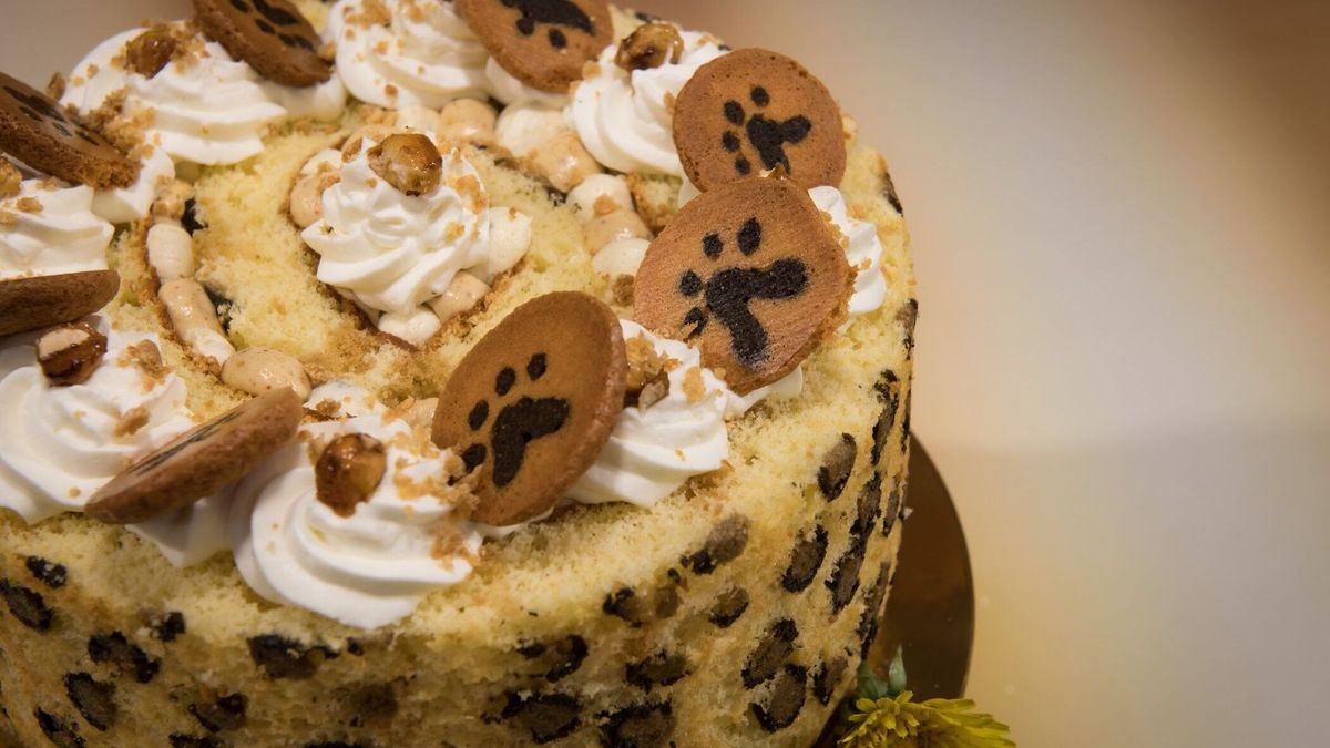 Biskuit-Wickeltorte mit Bananen- und Haselnusscreme