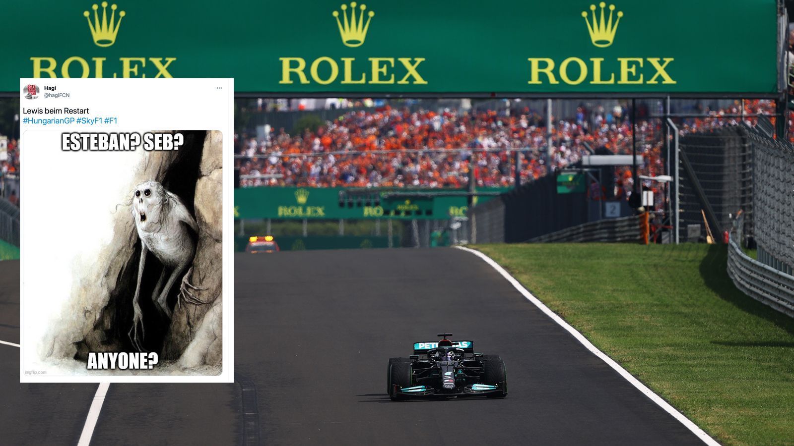
                <strong>Einsamer Hamilton</strong><br>
                Ja, der einsame Lewis Hamilton in der Startaufstellung beim Restart dürfte eines der Bilder des Jahres werden.
              