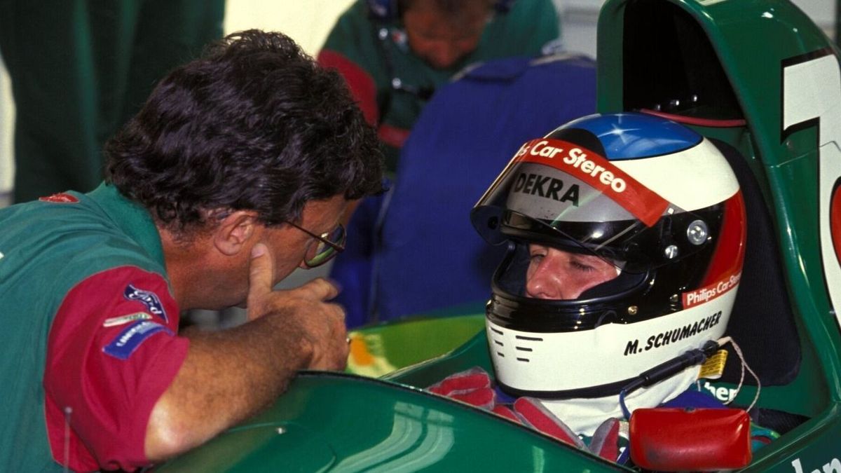 Teamchef Eddie Jordan und Michael Schumacher 1991 in Spa