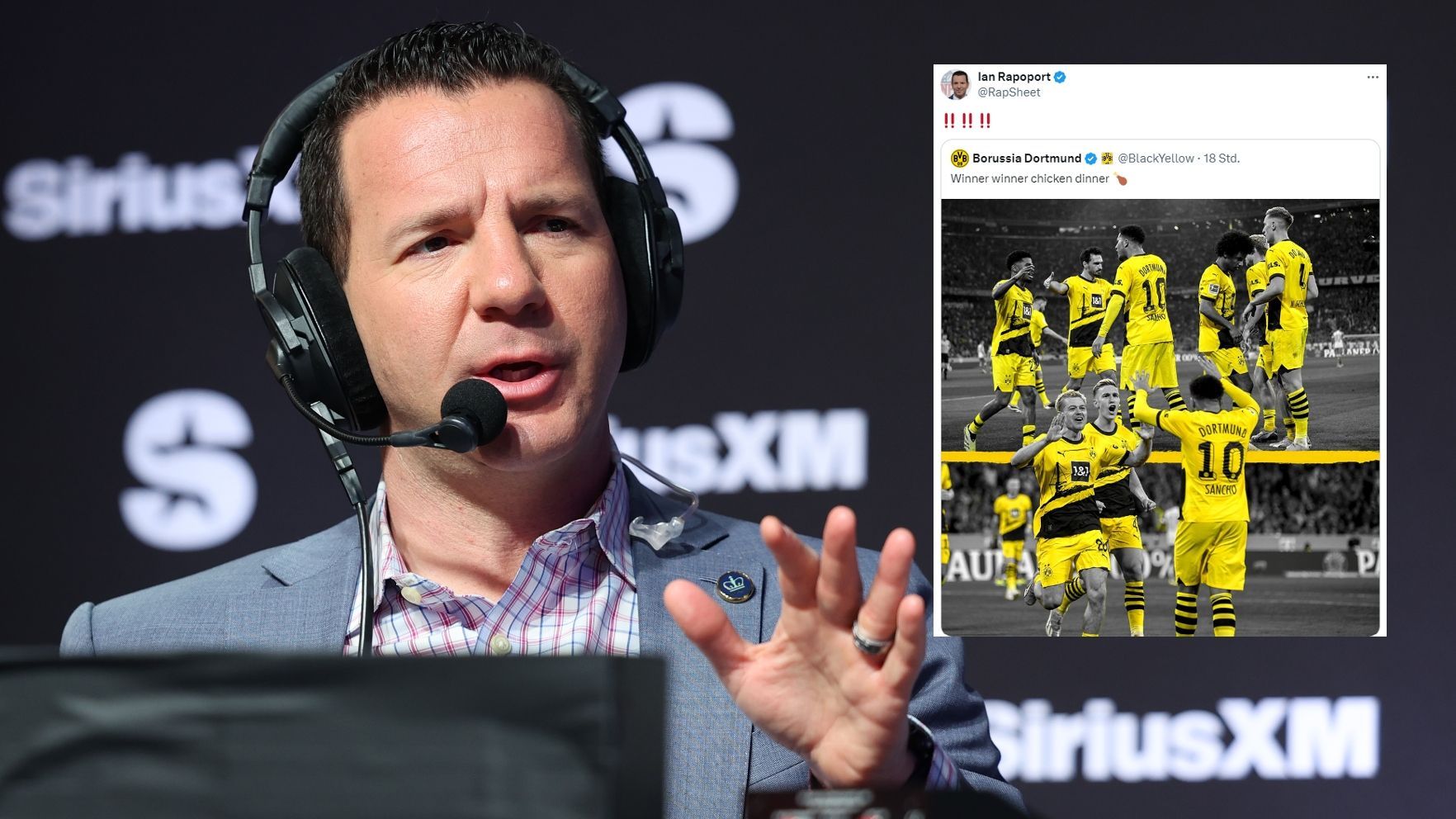 <strong>Ian Rapoport</strong><br>Der 44-Jährige, einer der bekanntesten Insider und Reporter der NFL, hat den Sieges-Tweet von Borussia Dortmund nach dem 2:0 beim FC Bayern mit sechs roten Ausrufezeichen versehen. Schon vor knapp zweieinhalb Jahren verkündete er via Social Media unter einem kurzen Clip aus dem Signal Iduna Park, er habe eine "Lebensentscheidung" getroffen und werde von nun an den BVB unterstützen.&nbsp;&nbsp;