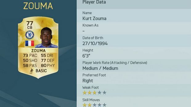
                <strong>Kurt Zouma - Gesamt-Stärke: 77.</strong><br>
                Kurt Zouma - Gesamt-Stärke: 77. Der Innenverteidiger kommt unter Jose Mourinho immer öfter zum Einsatz. Mit so vielen Einsatzzeiten bei einem Top-Klub wie Chelsea, ist eine höhere Gesamt-Stärke gerechtfertigt. ran.de-Wertung: 80 (+3 Punkte).
              