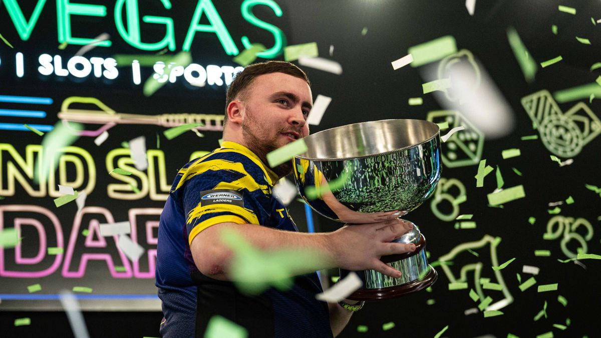 16th November 2025, WV Active Aldersley, Wolverhampton, Midlands, England; 2025 PDC Mr Vegas Grand Slam of Darts Final; Luke Littler celebrates winning his final match against Luke Humphries to win...