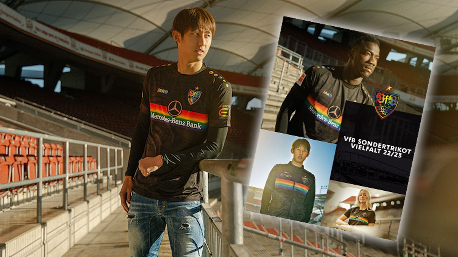 
                <strong>Regenbogen-Trikot! VfB mit klarem Siganl für Vielfalt</strong><br>
                Der VfB Stuttgart wird im Heimspiel gegen den VfL Wolfsburg am 18. März im neuen Sondertrikot auflaufen. Auf dem schwarzen Jersey leuchtet ein Brustring in Regenbogenfarben. Der Verein will damit in Stadion und Alltag "ein klares Signal für Teilhabe, Vielfalt und Miteinander" setzen. Nach Abpfiff sollen die Trikots der Spieler versteigert werden. Die Erlöse sowie fünf Euro der Trikotverkäufe kommen der Initiative "VfBfairplay" zugute. Sportlich gesehen gilt das Sondertrikot in Stuttgart als Glücksbringer. Bei ähnlichen Aktionen wurden bislang alle Bundesliga-Heimspiele gewonnen, seitdem JAKO Sponsor ist. 
              