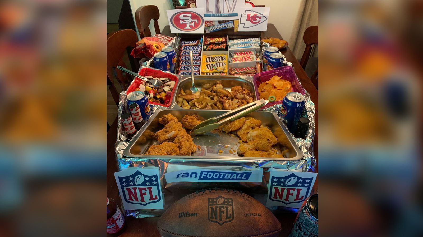 
                <strong>Pizza, Chicken Wings und Chips - so viel wird beim Super Bowl gegessen</strong><br>
                Auch wenn in diesem Jahr die große Super-Bowl-Party ausfallen muss, gehört das kulinarische Feuerwerk fest dazu. Nicht nur in den USA ist der Kreativität dabei keine Grenze gesetzt. Immer häufiger sieht man sogenannte "Snackstadiums" (Foto), auch die #ranNFL-Community ist in Sachen Umsetzung ganz vorne dabei. In den USA werden laut Hochrechnungen rund 1,4 Millarden Chicken Wings und 12,7 Millionen Kilo Chips verdrückt. Zudem haben Pizza-Ketten rund 60 Prozent mehr zu tun als an einem normalen Sonntag. 
              