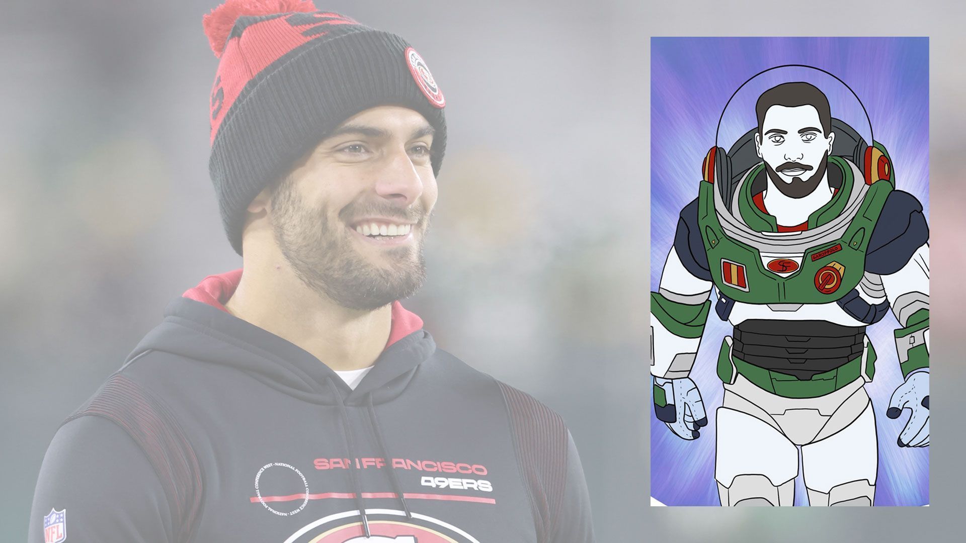 
                <strong>Tag 136</strong><br>
                Jimmy Garoppolo als "Buzz Lightyear" aus der Kinderfilmreihe "Toy Story".
              