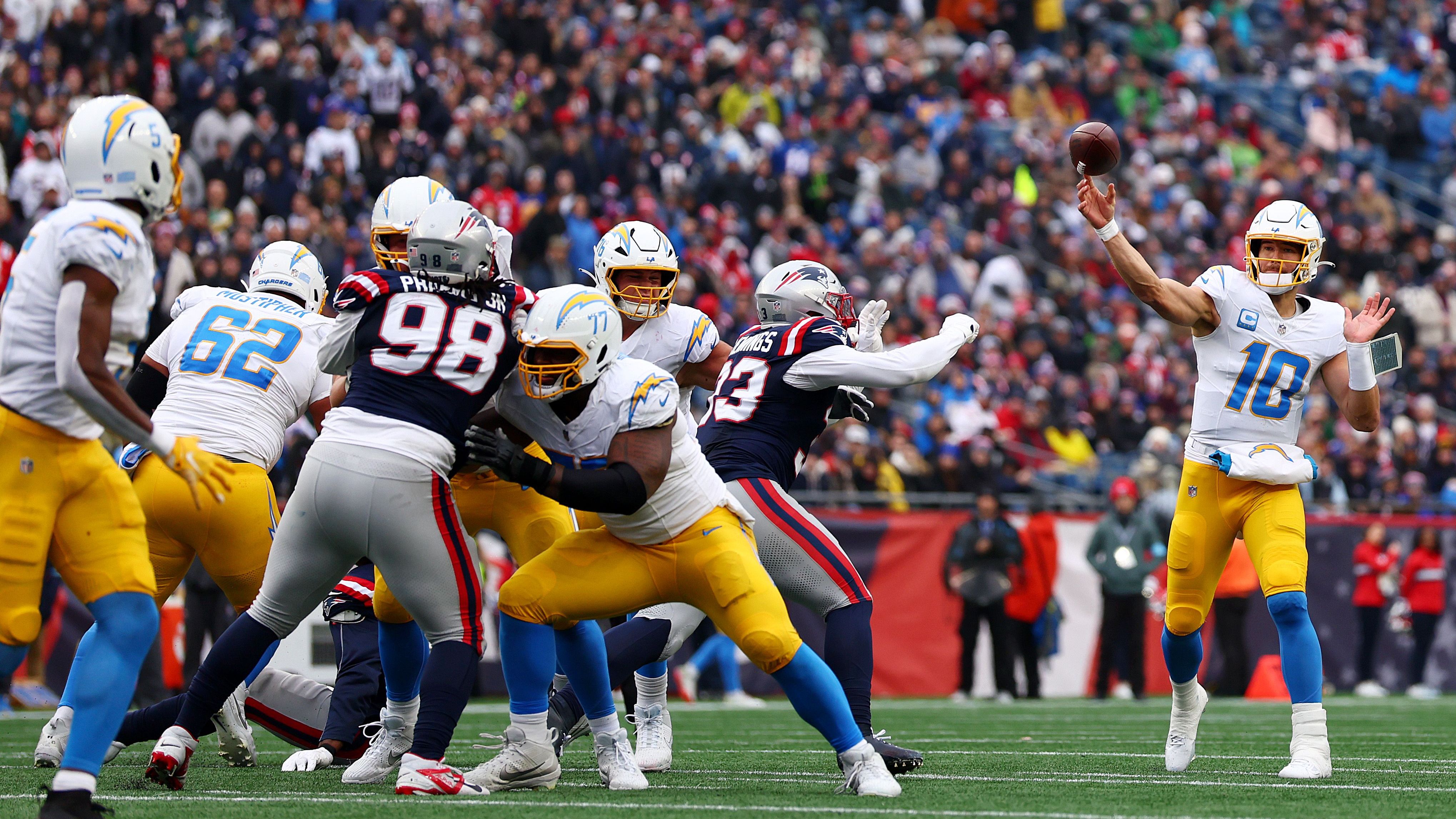 <strong>Los Angeles Chargers</strong><br>Saison 2024<br>Am 28.12.2024 im Spiel gegen die New England Patriots<br>Endergebnis: 40-7