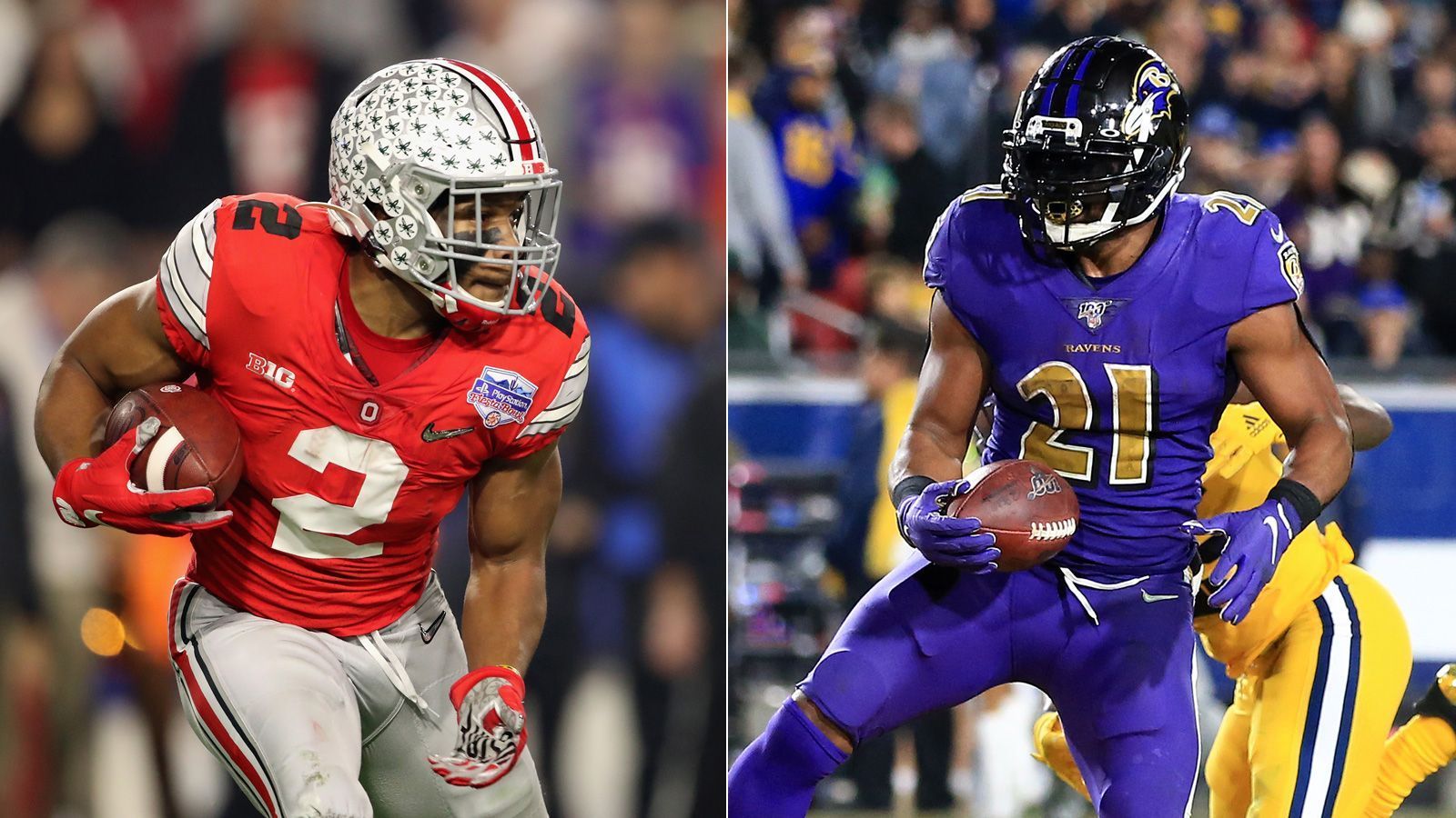 
                <strong>Mark Ingram vs. J.K. Dobbins (Baltimore Ravens)</strong><br>
                Einen Konkurrenzkampf wird es zwischen den beiden Running Backs J.K. Dobbins (l.) und Mark Ingram bestimmt geben. Doch beide werden, sollten sie gesund bleiben, sicherlich voller Bestandteil der Ravens-Offense sein. Denn im kreativen Laufspiel um Lamar Jackson schadet es nicht, viele unterschiedliche Waffen zu haben. Perspektivisch gesehen ist Dobbins die Zukunft der Ravens, doch in der kommenden Saison werden sich Ingram und der Zweitrundenpick die Snaps noch teilen. Gus Edwards und Justice Hill komplettieren das wohl gefährlichste Laufspiel der Liga. 
              