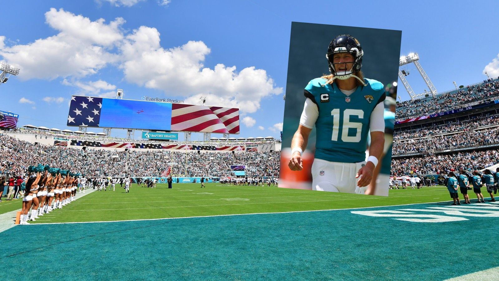 <strong>Für Trevor Lawrence! Jaguars benennen Stadion um</strong><br>Die Jacksonville Jaguars benennen laut "ESPN" für das Spiel gegen die Browns ihr Stadion um. Und das zu Ehren ihres Quarterbacks. Statt "EverBank Stadium" heißt der Football-Tempel dann "TrEverBank Stadium". Für den Spielmacher "ein gutes Wortspiel", auch wenn ihm das Rampenlicht unangenehm ist. Immerhin: Lawrence ist seit August Botschafter des Finanzdienstleisters.