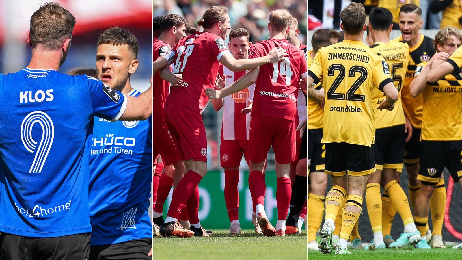 <strong>Tag der Amateure 2024: Übersicht der Paarungen</strong><br>21 Finals standen in den Verbandspokalen an einem Tag an, unter anderem mit Arminia Bielefeld, Rot-Weiss Essen und Dynamo Dresden (v.l.). Die Sieger qualifizieren sich für den DFB-Pokal 2024/2025. <strong><em>ran</em></strong> gibt eine Übersicht über die Partien. Die gefetteten Teams sind beim DFB-Pokal dabei.