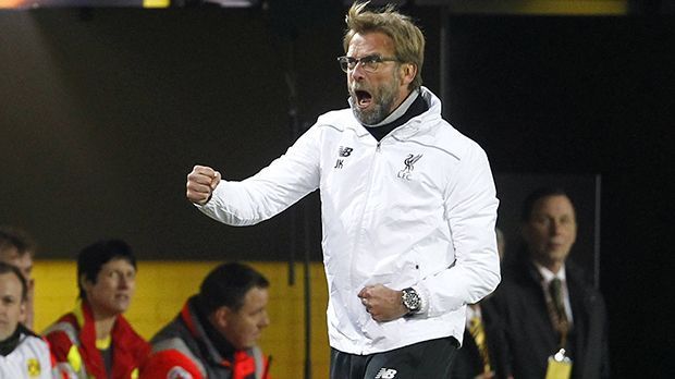 
                <strong>Klopp-Jubel nach dem Führungstreffer</strong><br>
                Auf die Klopp-Reaktion nach Toren war das ganze Stadion gespannt: So kennt man den Ex-BVB-Trainer beim Torjubel. Allerdings sieht man ihn nur nach dem 1:0-Führungstreffer durch Origi so siegessicher. Beim Ausgleich war Kloppo not so amused...
              