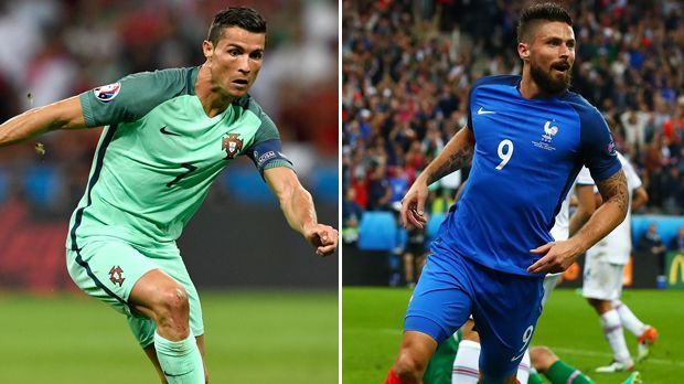 
                <strong>Cristiano Ronaldo vs. Olivier Giroud</strong><br>
                Cristiano Ronaldo vs. Olivier Giroud: Obwohl auch Griezmanns Sturmpartner Giroud schon drei Treffer erzielte, spielt er kein durchweg überzeugendes Turnier. Gegen Deutschland verpasste er nicht nur einmal den richtigen Moment zum Abspiel und löste deshalb sogar eine kleine Egoismus-Diskussion in Frankreich aus. Portugals Superstar ist zwar auch bisweilen als Egoist bekannt, aber natürlich auch als Weltstar, der mit drei Treffern überhaupt erst für Portugals Finaleinzug sorgte. Er erzielte im Halbfinale gegen Wales mit unglaublicher Sprungkraft die Führung per Kopf. Punkt für Portugal. Endstand: 6:7 für Frankreich.
              