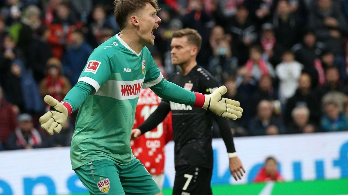 Alexander Nübel (33, Torwart, VfB Stuttgart) 25.01.2025, Fußball, 1. Bundesliga, 1. FSV Mainz 05 - VfB Stuttgart, 19. Spieltag, Saison 2024 25, MEWA Arena, Mainz, Deutschland, zmdz, ** DFB & DFL re...