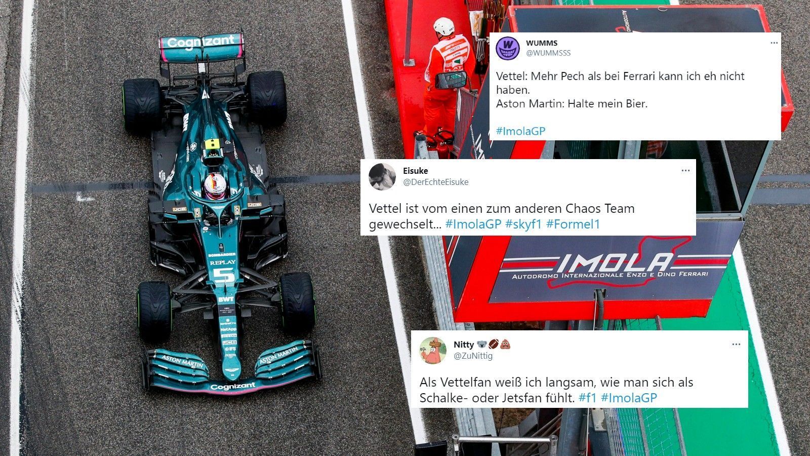 
                <strong>Vettel im Pech</strong><br>
                Sebastian Vettel hat dagegen Pech ohne Ende. Erst reparieren seine Mechaniker zu spät sein Auto und er muss aus der Box starten, dann kassiert er eine Strafe und am Ende muss er sein Auto abstellen. Mitleid.
              