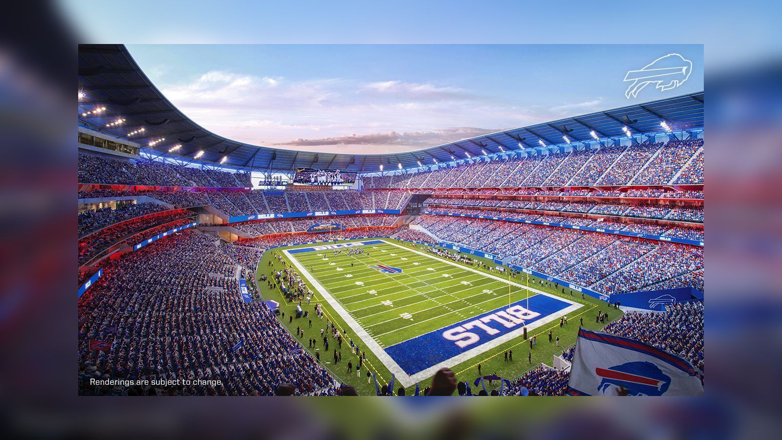 
                <strong>Neues Bills-Stadion: Ein modernes Hightech-Projekt</strong><br>
                Die neue Spielstätte wird kein Dach haben. Dennoch soll sie so konzipiert werden, dass der Großteil der Zuschauer vor Witterungseinflüssen geschützt wäre. Damit käme es allerdings nicht als Austragungsort für den Super Bowl infrage.
              