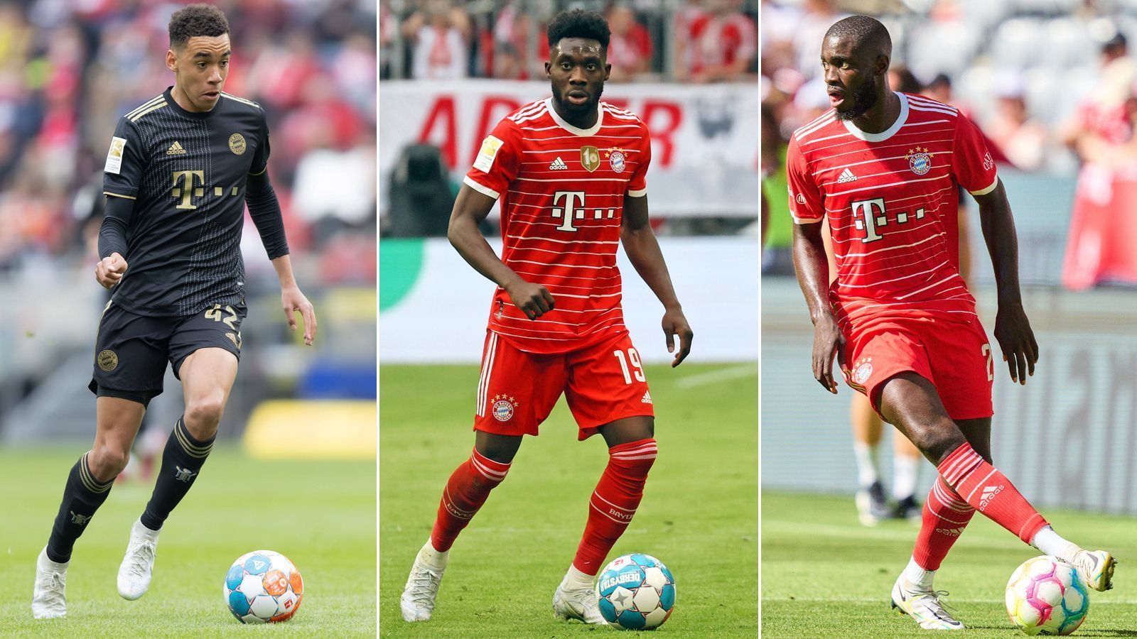 
                <strong>Die "Erfahrenen": Jamal Musiala, Alphonso Davies und Dayot Upamecno</strong><br>
                Auch wenn Jamal Musiala (l.) und Alphonso Davies (M.) bereits schon seit geraumer Zeit fester Bestandteil des Kaders sind und auch Dayot Upamecano (r.) seine Rolle in der FCB-Abwehr spielt, sind alle drei noch blutjung. Upamecano ist mit seinen 23 Jahren schon der Älteste in dieser Liste. Der Kanadier Davies ist 21 Jahre alt. Der 19-jährige Musiala wird nicht umsonst "Bambi" genannt.
              