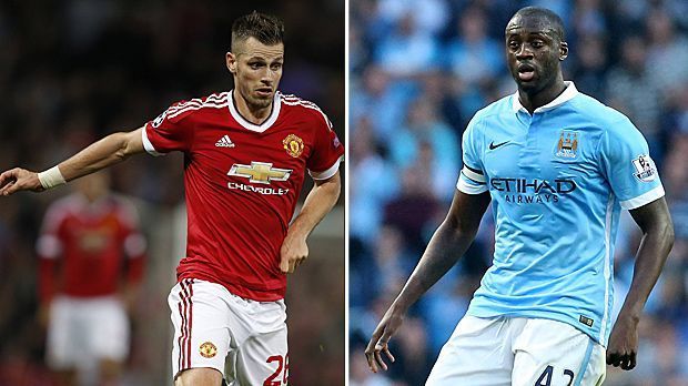 
                <strong>Linker defensiver Mittelfeldspieler: Morgan Schneiderlin vs. Yaya Toure</strong><br>
                Linker defensiver Mittelfeldspieler: Morgan Schneiderlin vs. Yaya Toure. Bei United übernimmt Schneiderlin (li.) schon in seinen ersten Wochen viel Verantwortung. Doch dem Franzosen gegenüber steht einer der besten Mittelfeldspieler der Welt - auch wenn Toure mittlerweile nicht mehr der Jüngste ist. City geht erstmals in Führung - mit 3:4.
              