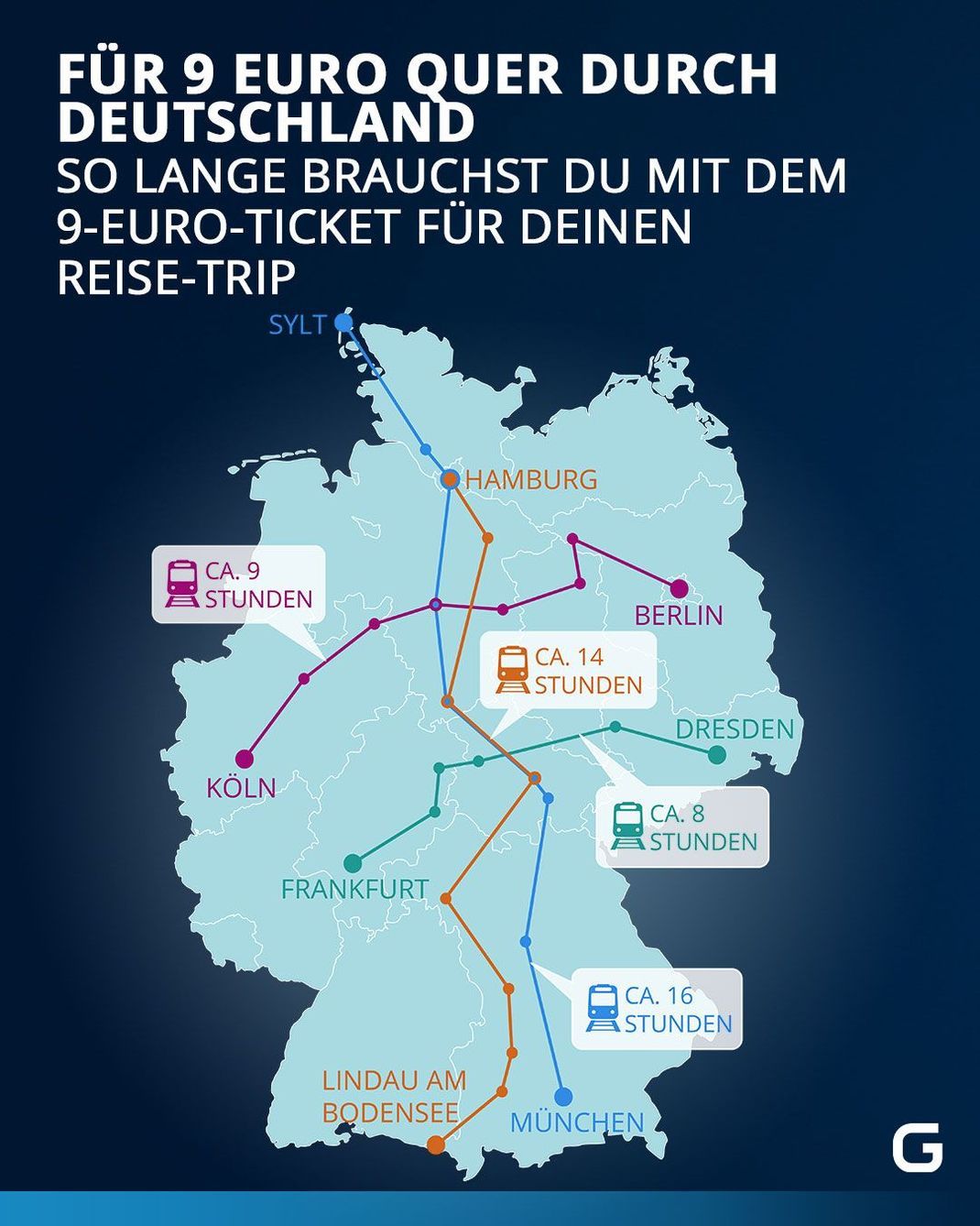Mit dem 9-Euro-Ticket durch Deutschland: Wie lange brauchst du für beliebte Strecken. 