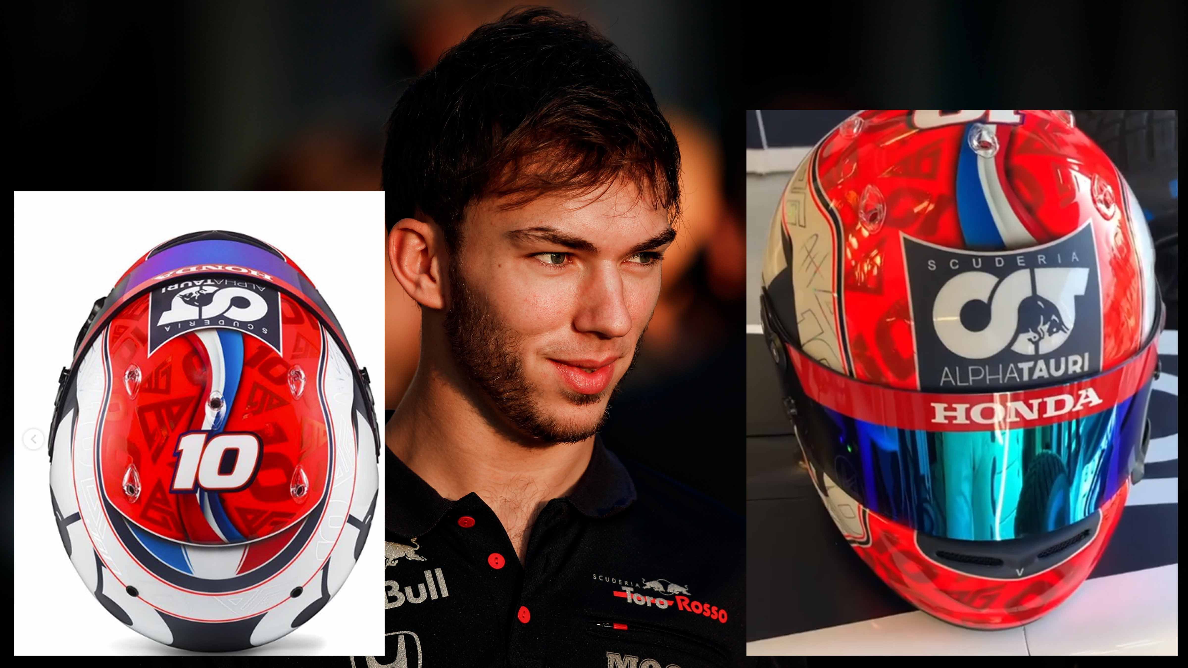 
                <strong>Pierre Gasly (AlphaTauri)</strong><br>
                Der gebürtige Franzose huldigt mit den Farben des Helmes sein Heimatland. Natürlich darf auch nicht seine Startnummer 10 fehlen.
              