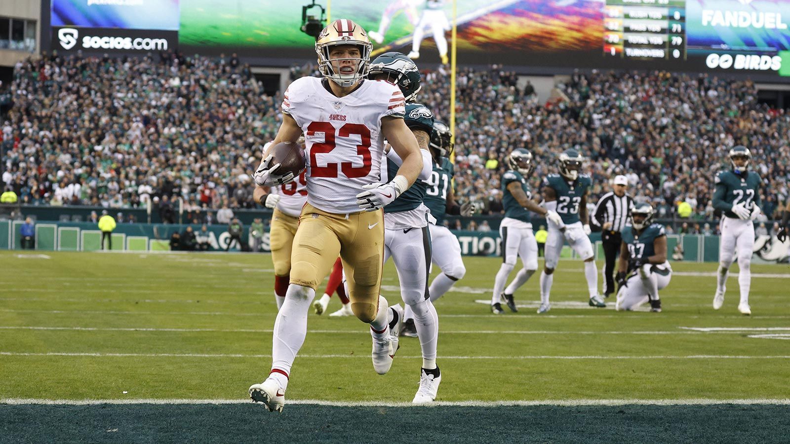 
                <strong>Platz 17 (geteilt): Christian McCaffrey</strong><br>
                &#x2022; Rushing Touchdowns: 38<br>&#x2022; Aktuelles Team: San Francisco 49ers<br>&#x2022; In der NFL seit: 2017<br>
              