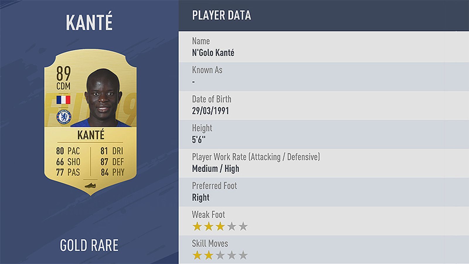 
                <strong>Platz 16: N'Golo Kante</strong><br>
                Verein: FC ChelseaRating: 89
              