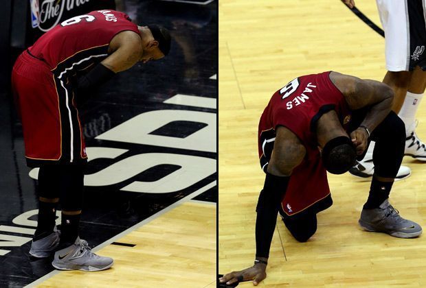 
                <strong>NBA-Finals: Hitzeschlacht in San Antonio</strong><br>
                Vier Minuten vor Ende des Spiels streiken seine Beine dann endgültig. Der König kniet nieder.
              