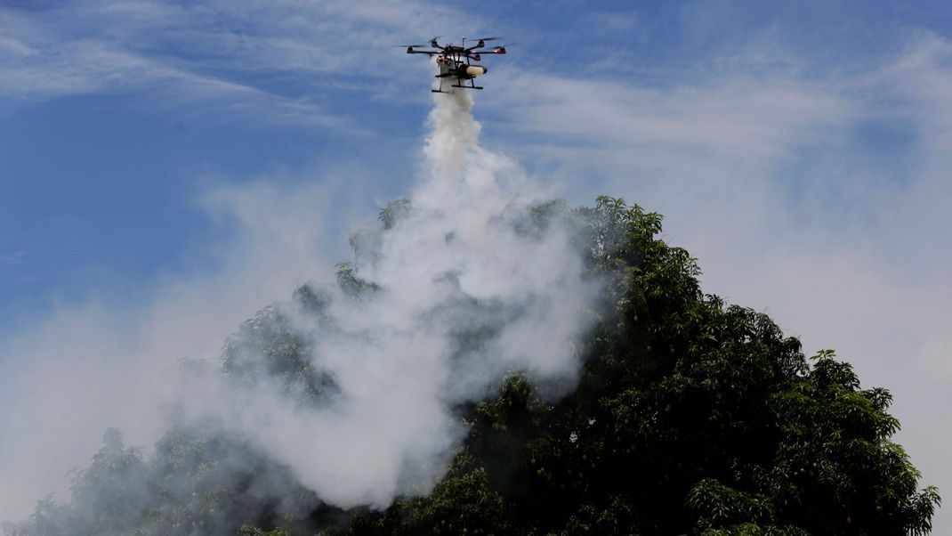 Bekämpfung: Eine Drohne versprüht in der Umgebung der brasilianischen Hauptstadt Brasilia Insektenvernichtungsmittel. Die Aktion wurde von den Verantwortlichen 2020 durchgeführt, um die Aedes-Mücken zu bekämpfen. Sie übertragen neben dem Zika-Virus auch das Dengue- und Gelbfiebervirus.