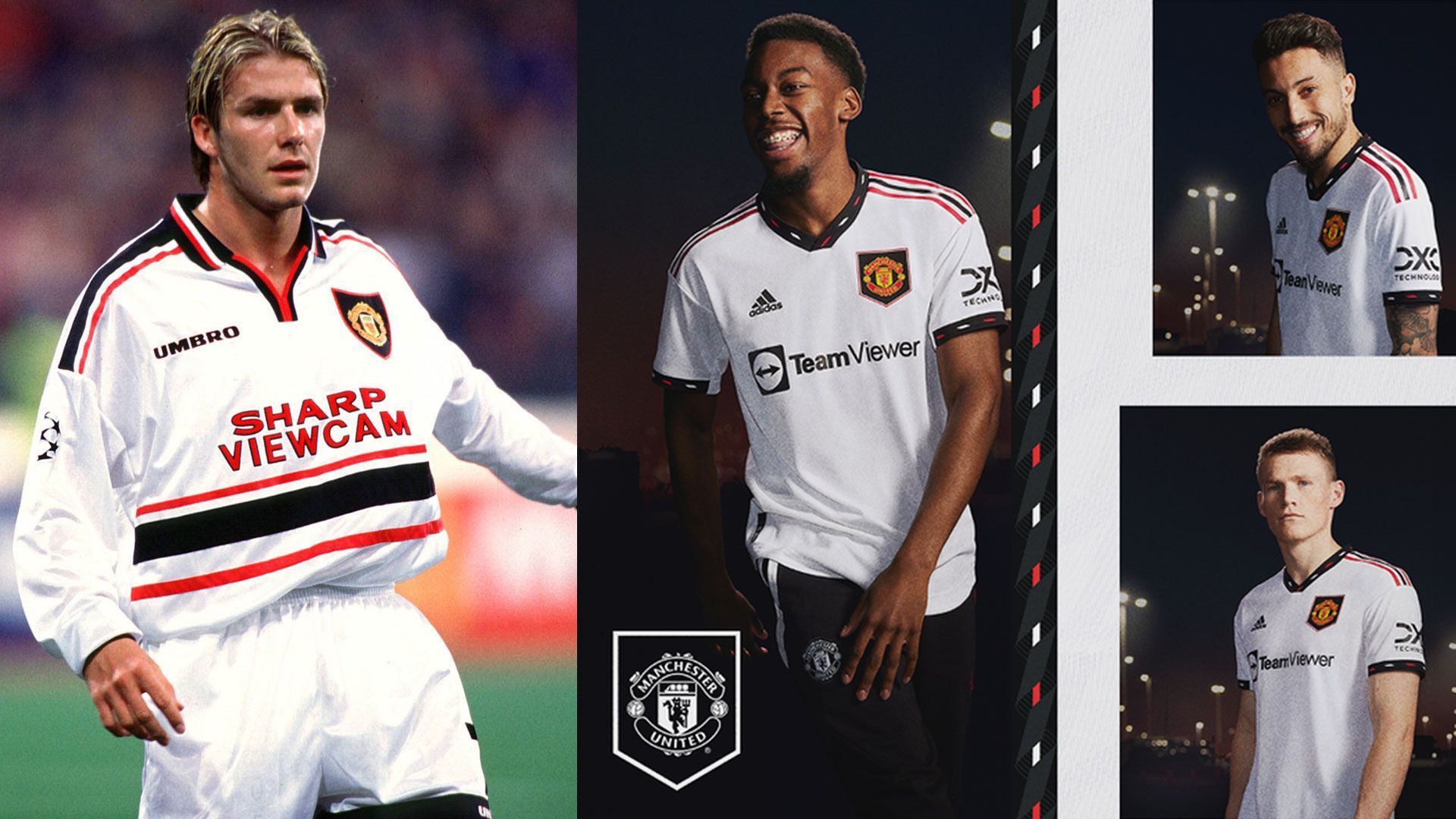 
                <strong>Manchester United Auswärtstrikot 2022/23</strong><br>
                Wie schon bei der Heimkleidung setzt Manchester United auch bei den Auswärtstrikots auf den Retro-Look. Es ist dabei etwas schlichter gehalten als das Original Ende der 1990er-Jahre. Auffällige Parallelen neben der Grundfarbe Weiß: Die schwarzen und roten Streifen am Ärmel sowie die schwarze Umrandung des Emblems. Auf die Streifen unter dem Trikotsponsor wurde diesmal verzichtet. 
              