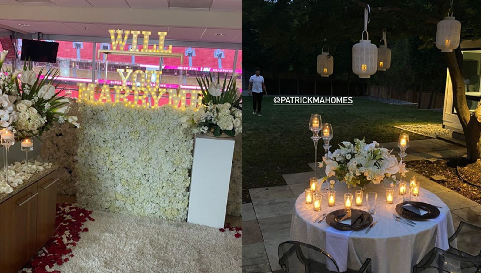 
                <strong>Patrick Mahomes und Brittany Matthews: Die Verlobung in Bildern</strong><br>
                Dann der Moment des Antrags: Patrick Mahomes ließ eine Loge im Stadion romantisch herrichten. "Will you marry me" (engl. "Willst Du mich heiraten") lautete die alles entscheidende und in diesem Fall hell erleuchtete Frage. Die Antwort lautete offenbar ja. Später folgte nämlich ein romantisches Abendessen zu zweit im Garten. Dazu schreibt sie: "Mein Herz ist mit Liebe erfüllt. Ich liebe diesen Mann so unglaublich und dieser heutige Tag war so besonders. Ich könnte mir keinen perfekteren Tag vorstellen."
              