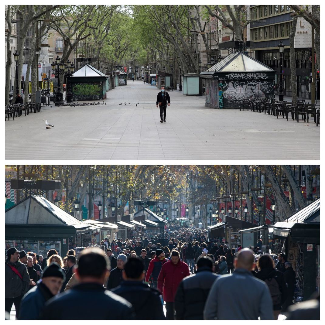 Die Las Ramblas im Herzen der katalanischen Hauptstadt führt über etwa 1,2 Kilometer vom Hafen Port Vells zum Placa Catalunya und ist sowohl bei Touristen als auch bei Einwohnern sehr beliebt.