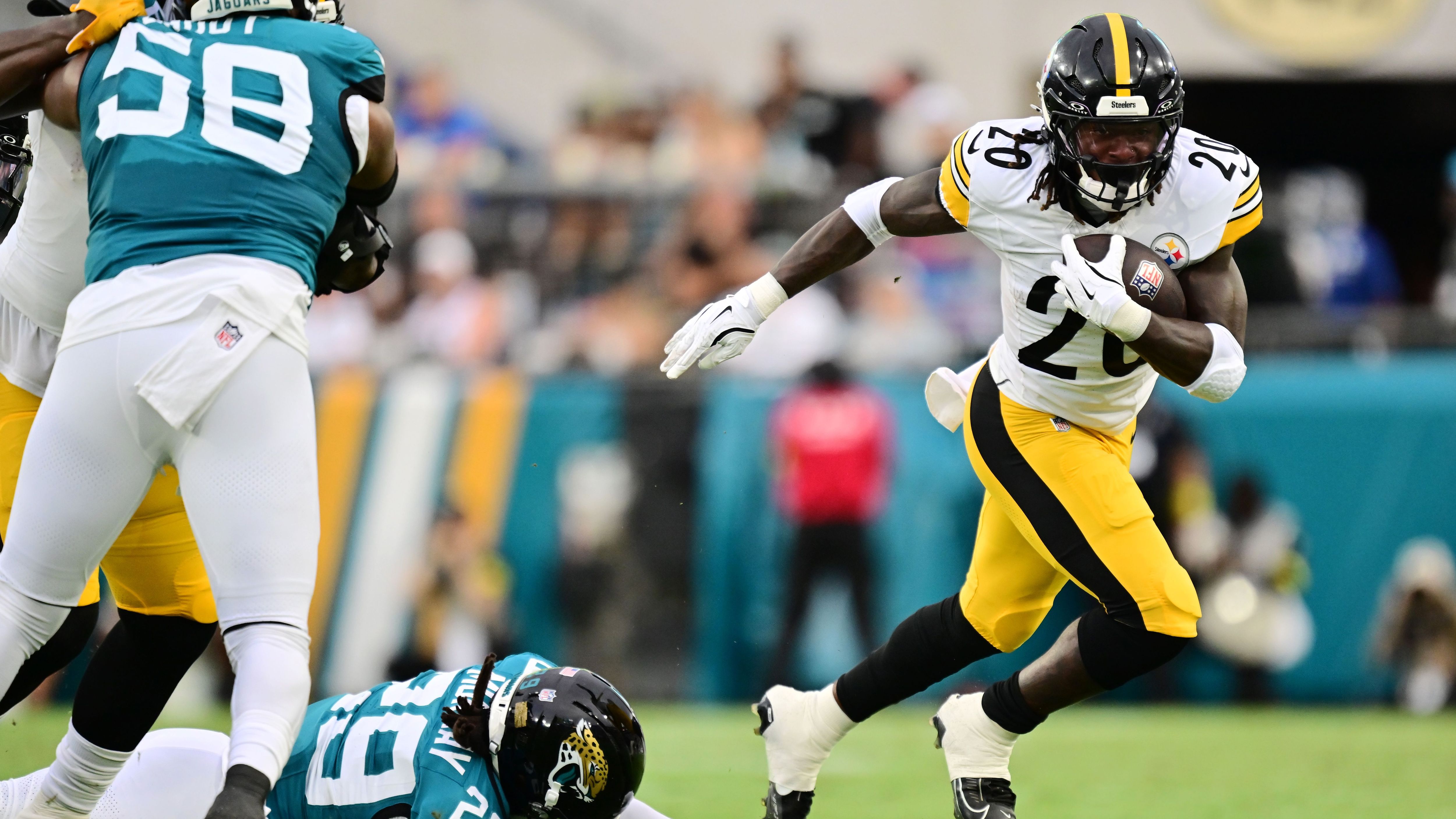<strong>Platz 14: Kaleb Johnson (RB, Pittsburgh Steelers)</strong><br>Quote: +4.000 (bei einem Einsatz von 100 US-Dollar gewinnt man 4.000 US-Dollar)