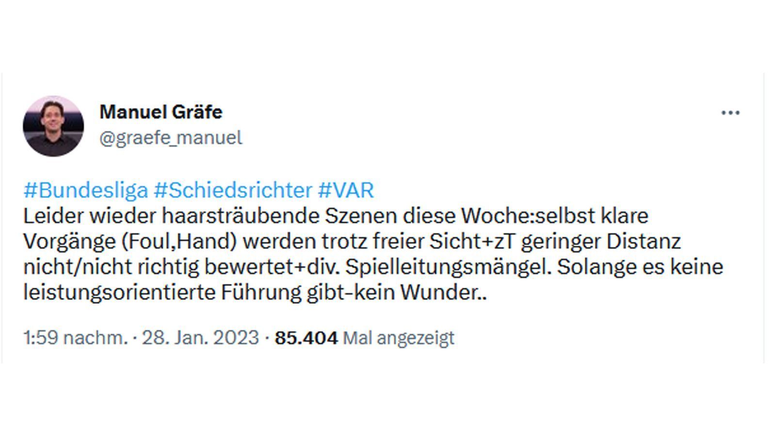 
                <strong>Gräfe vermisst das Leistungsprinzip</strong><br>
                Ende Januar bescheinigte Gräfe seinen früheren Kollegen "haarsträubende Szenen". Ein Kritikpunkt, den er immer wieder wiederholt ist das angeblich fehlende Leistungsprinzip bei Deutschlands Top-Schiedsrichtern.
              