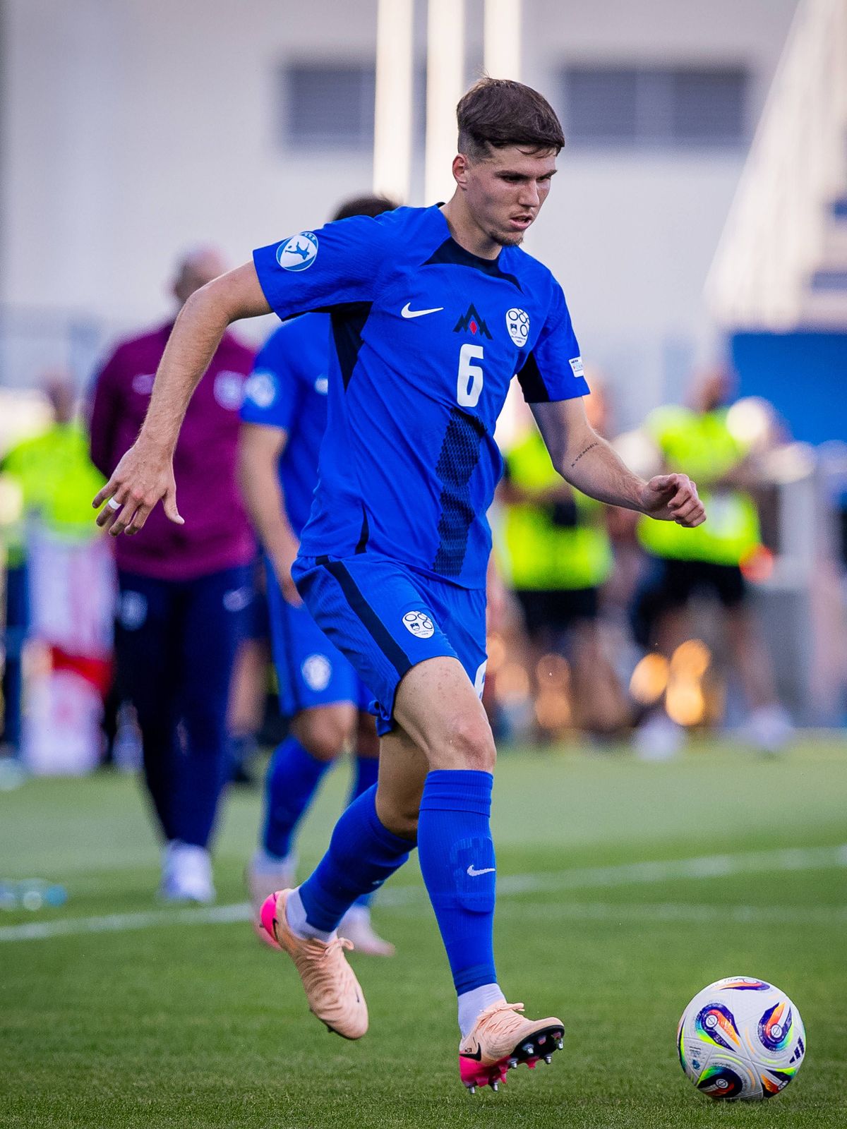 ENGLAND U21, U 21 - SLOVENIA U21 Zan Jevsenak of Slovenia during the UEFA European Under-21 Championship 2025 Group B football match between England U21 and Slovenia U21. Stadium Nitra Arena, Nitra...