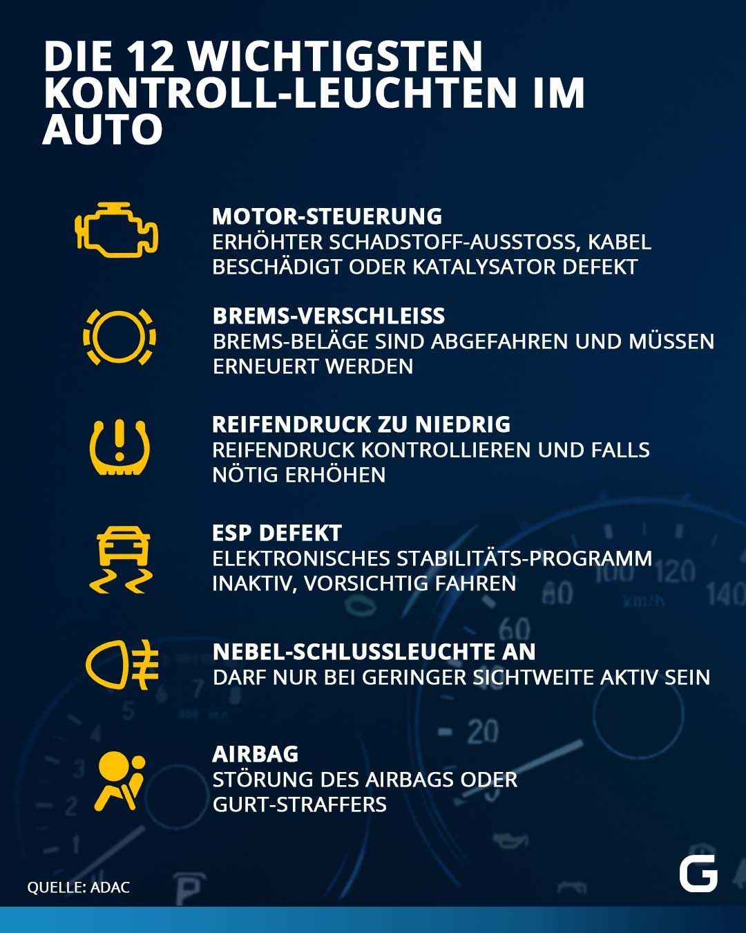 Was bedeuten die Kontrollleuchten im Auto?