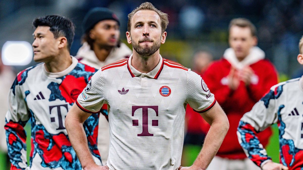 16.04.2025, Inter Mailand vs. FC Bayern München, UEFA Champions League, Viertelfinale-Rückspiel Harry Kane (FC Bayern Muenchen, 9) Minjae Kim (FC Bayern Muenchen, 3) unzufrieden unglücklich besorgt...
