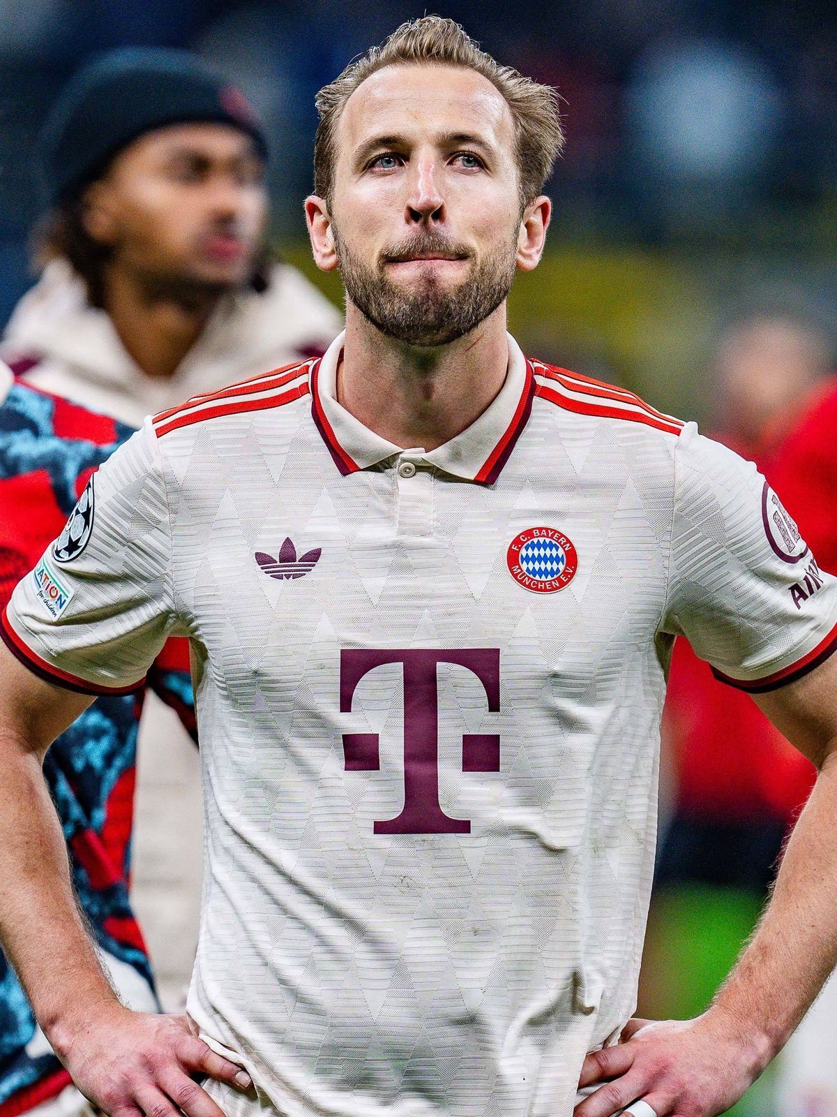 16.04.2025, Inter Mailand vs. FC Bayern München, UEFA Champions League, Viertelfinale-Rückspiel Harry Kane (FC Bayern Muenchen, 9) Minjae Kim (FC Bayern Muenchen, 3) unzufrieden unglücklich besorgt...