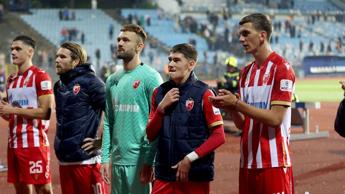 26.10.2024 Subotica(Serbia) FK Spartak- FK Crvena Zvezda(Red Star) Super Liga men s football Andrija Maksimovic(2nd from right),Veljko Milosavljevic (R) FK Crvena Zvezda(Red Star) :