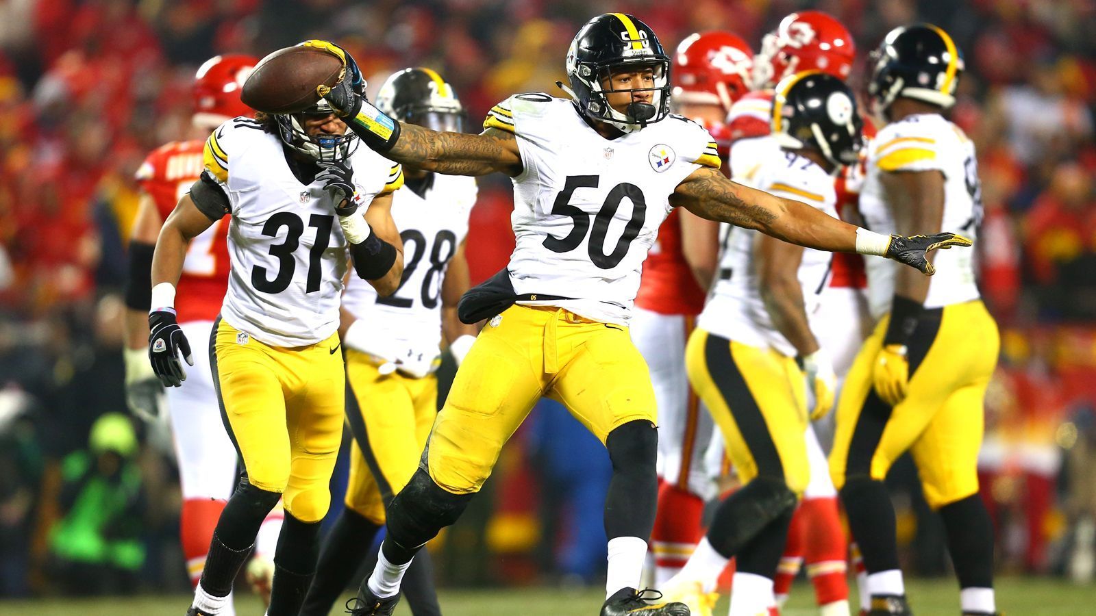 <strong>Platz 4 (geteilt): Pittsburgh Steelers</strong><br>
                Playoff-Spiele: 64<br>Playoff-Siege: 36
