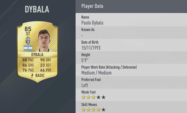 
                <strong>Paulo Dybala</strong><br>
                Platz 9: Paulo Dybala - Schießen/Schussstärke:  - Gesamt-Stärke: 
              