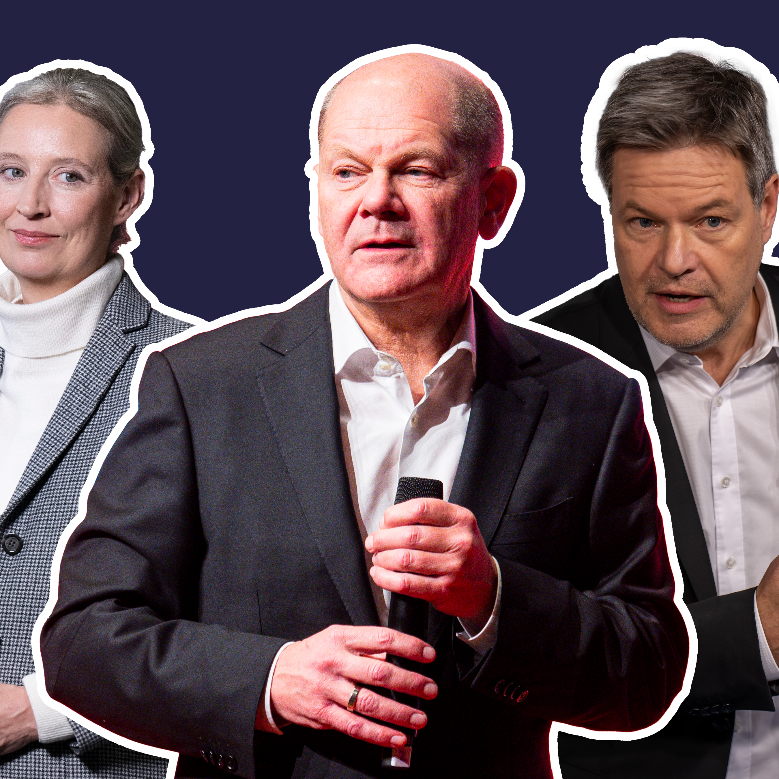 Alice Weidel, Olaf Scholz und Robert Habeck beim Bürger-Speed-Dating