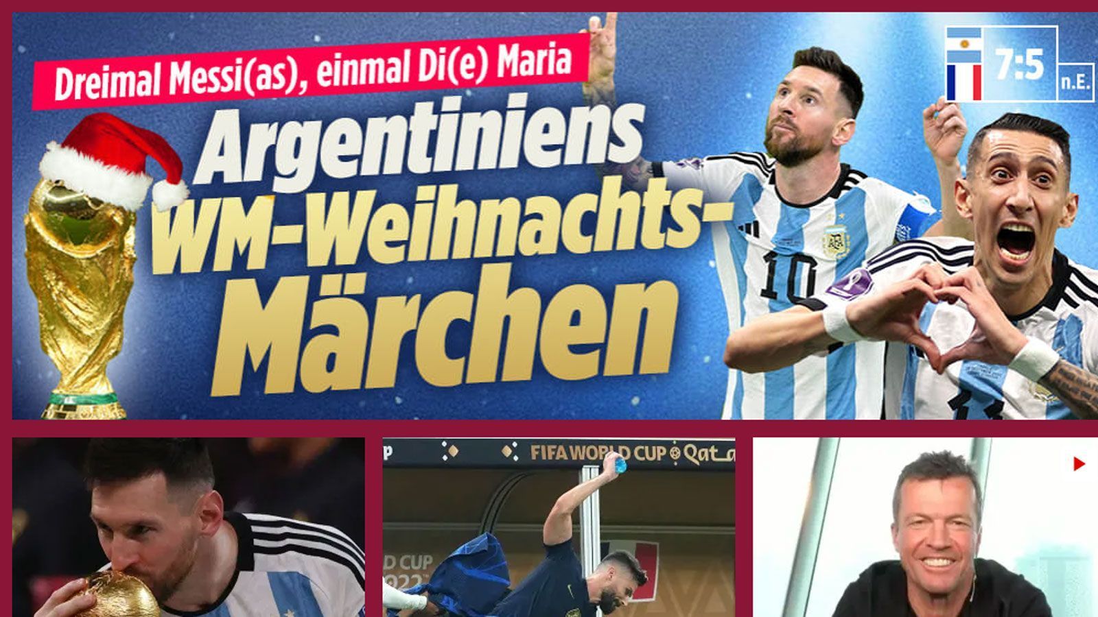 
                <strong>Bild</strong><br>
                "Dreimal Messi(as), einmal Di(e) Maria - Argentiniens WM-Weihnachts-Märchen"
              