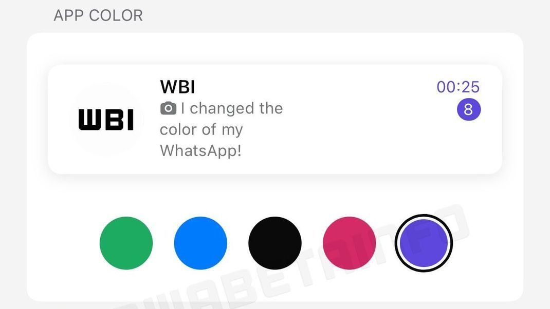 In den WhatsApp-Einstellungen wird es möglich sein zwischen fünf Farben zu wählen: Grün, Blau, Schwarz, Pink und Lila.