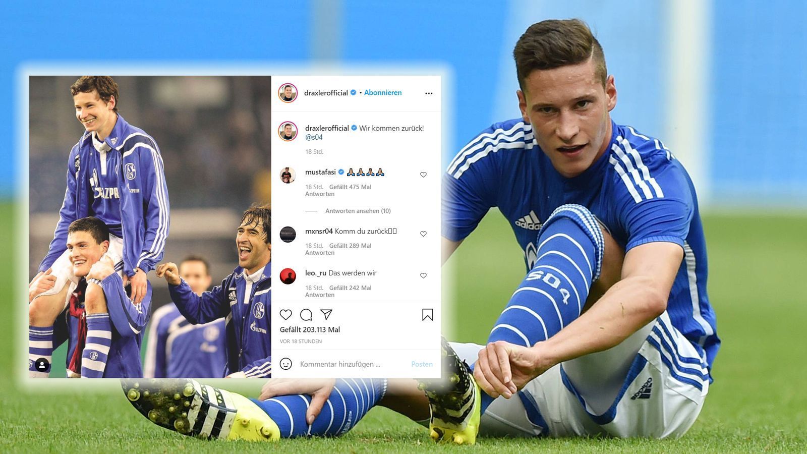 
                <strong>Julian Draxler</strong><br>
                Hoffnungsvollere Worte kamen von Julian Draxler via Instagram. Der Mittelfeldspieler, der es bei den Königsblauen aus der Jugend zum Stammspieler schaffte und mittlerweile bei Paris Saint-Germain spielt, ist sich sicher: "Wir kommen zurück!"
              