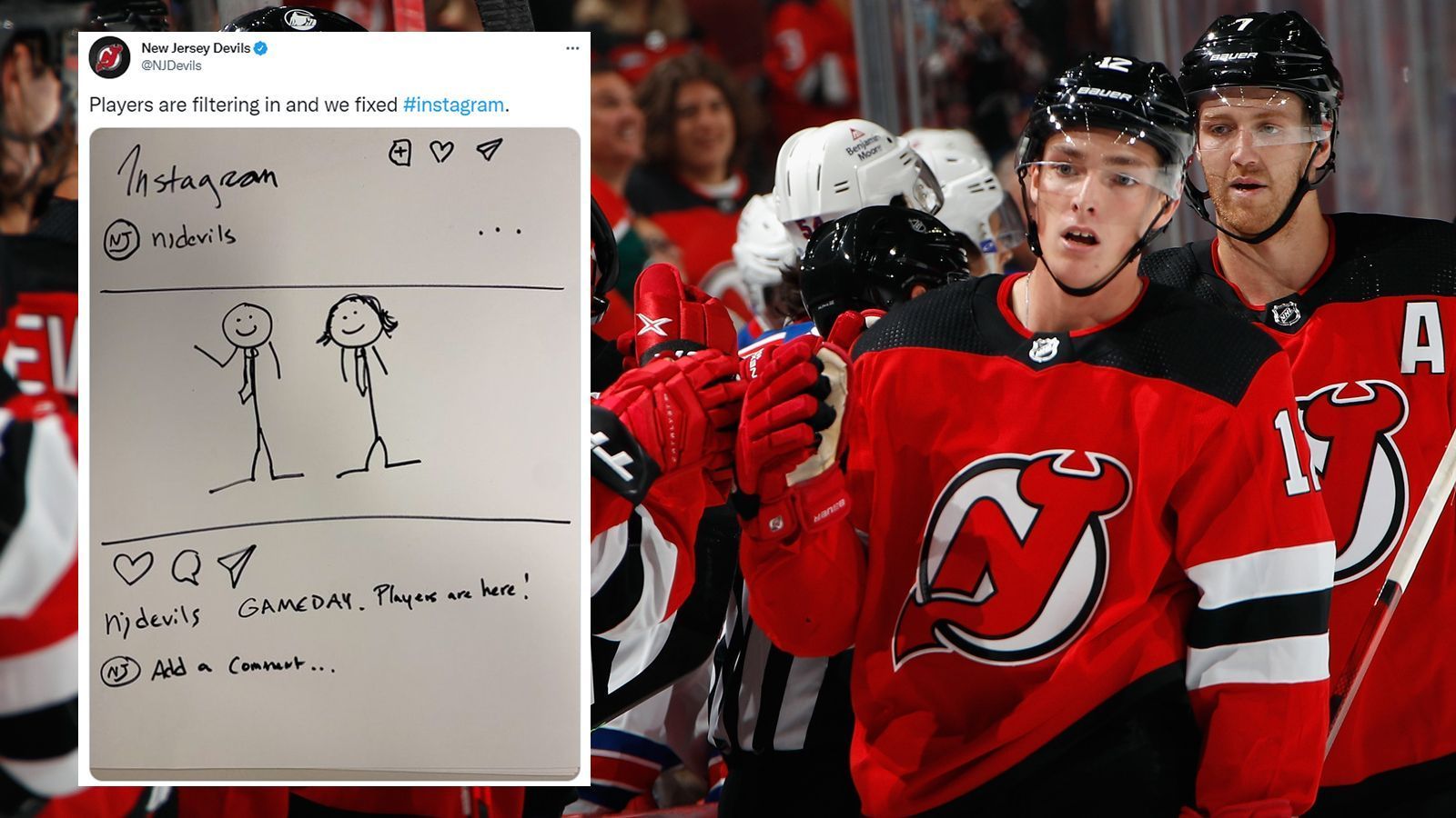 
                <strong>New Jersey Devils</strong><br>
                Bei den New Jersey Devils versucht man es mit einem gemalten Instagram-Post. Nicht so schlecht gelungen, oder?
              