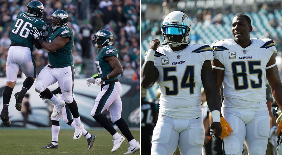 
                <strong>Defense: Philadelphia Eagles/ Los Angeles Chargers</strong><br>
                In Sachen Defense waren in dieser Woche zwei Teams gleichauf. Die Eagles hielten die Bears bei nur drei Punkten, die Chargers die Cowboys bei sechs. Hinzu kamen jeweils zwei Interceptions. Chargers-Rookie Desmond King trug eine davon über 90 Yards bis in die Endzone.Gesamtpunktzahl: 18
              